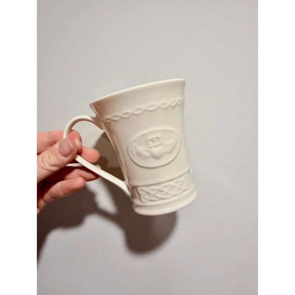 Claddagh Belleek Mug Made in Ireland Cream colored ceramic